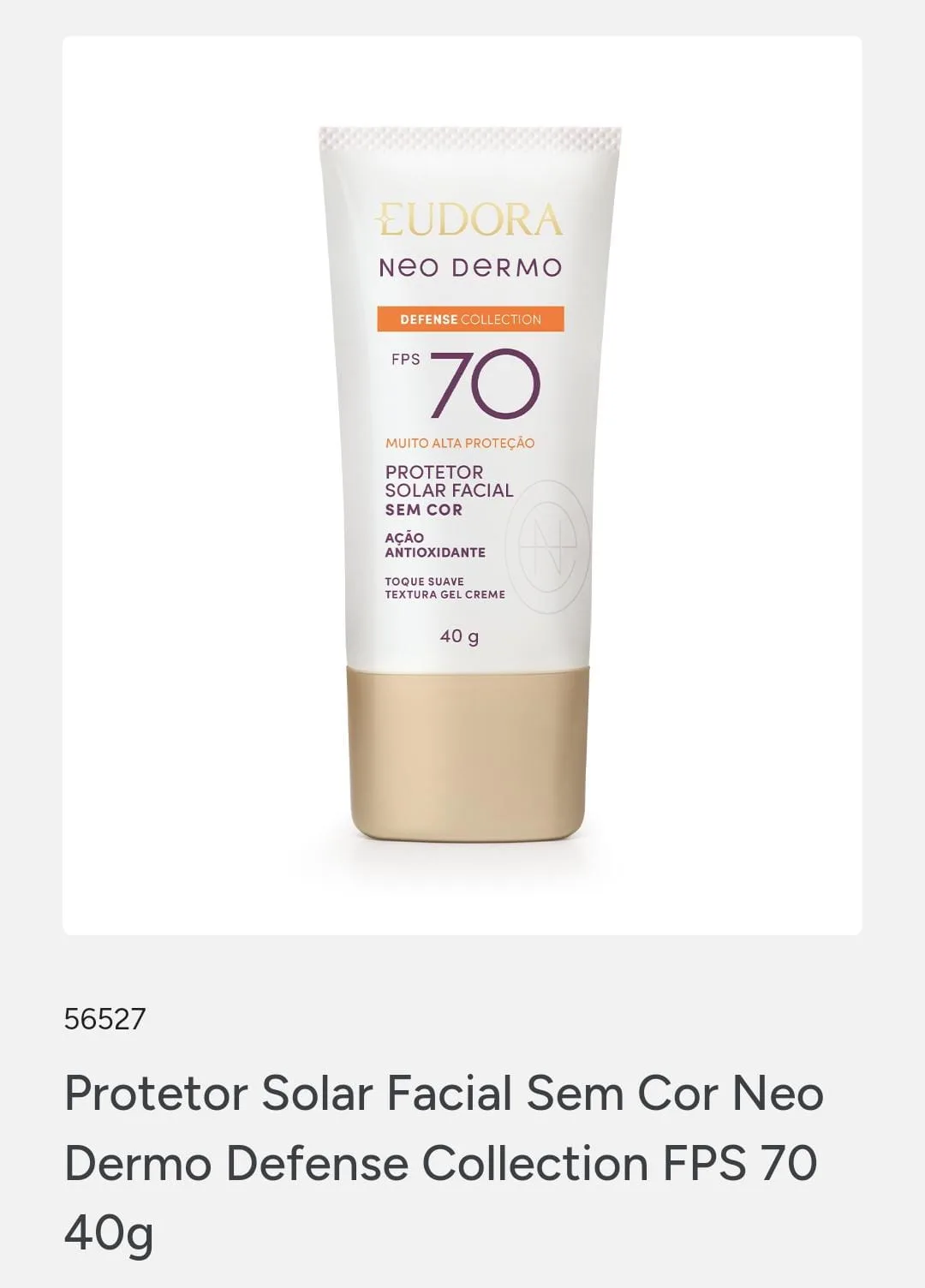 Protetor solar fator 70 eudora